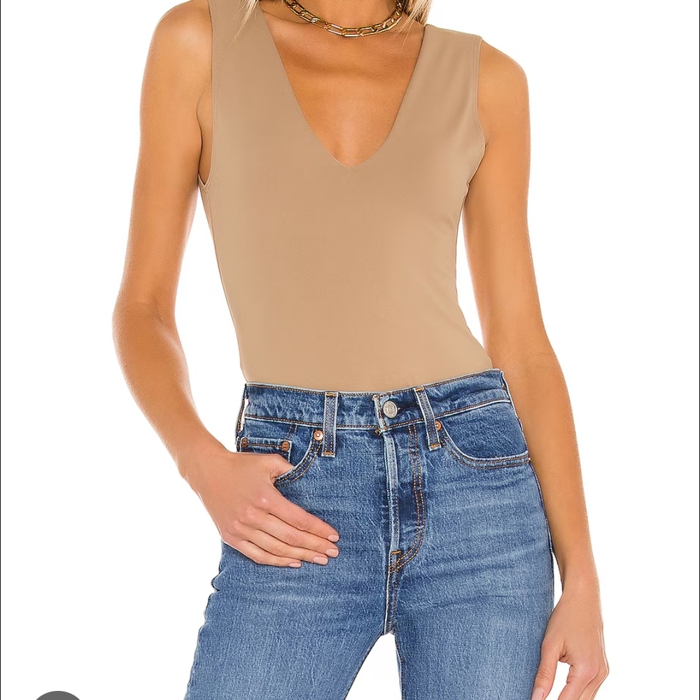 Free People Tan V-Neck Bodysuit